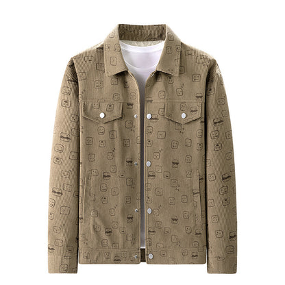 Men's cord jacket made of fine corduroy with allover print, snap button placket and flap pockets Shop Velvia