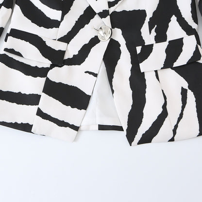 Women’s Statement Zebra Blazer with Lapel Collar and Tailored Silhouette Shop Velvia