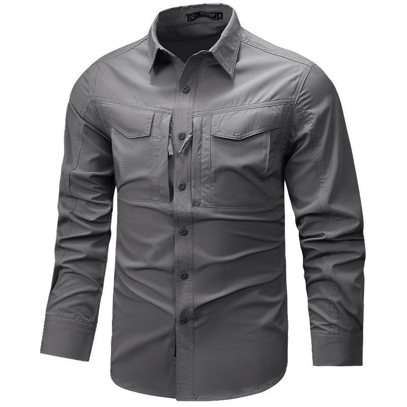 Men's Long Sleeve Outdoor Shirt with Ripstop, Chest Pockets and Zipper Pocket Shop Velvia
