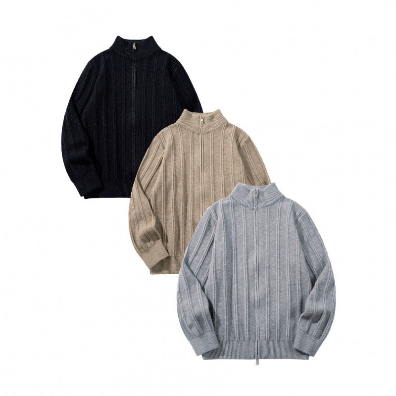 Unisex Zip Sweater with Stand-Up Collar and Vertical Structure Shop Velvia