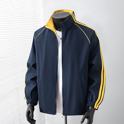 Men's Light Track Blouson Jacket with Stand-Up Collar and Contrast Stripes Shop Velvia