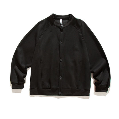 Men's waffle texture bomber-style cardigan with raglan sleeves and button placket Shop Velvia