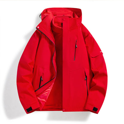 Men's Water-Repellent Softshell Fleece Layer Jacket with Hood and Windproof Front Flap Shop Velvia