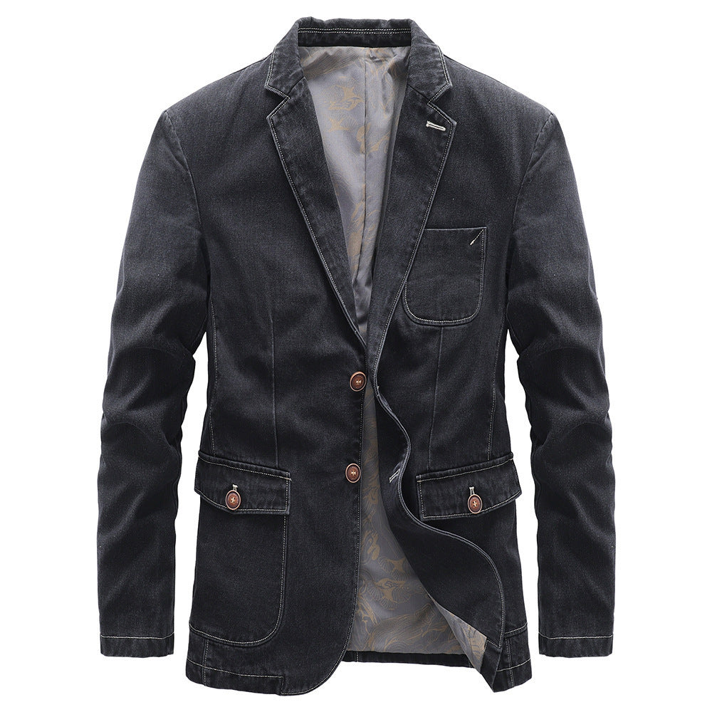 Men's Light Denim Blazer with Patches Shop Velvia