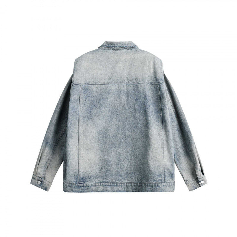 Unisex Boxy Denim Jacket with Double Chest Zipper, Flap Pockets and Straight Hem Shop Velvia
