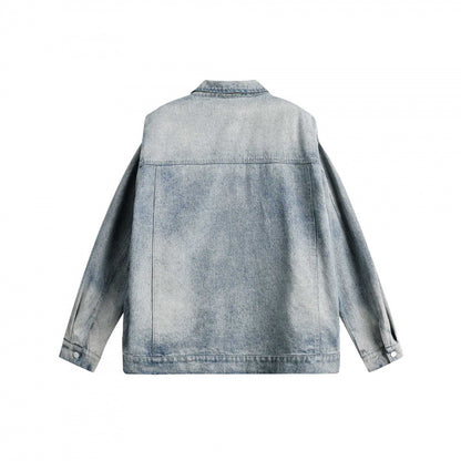 Unisex Boxy Denim Jacket with Double Chest Zipper, Flap Pockets and Straight Hem Shop Velvia
