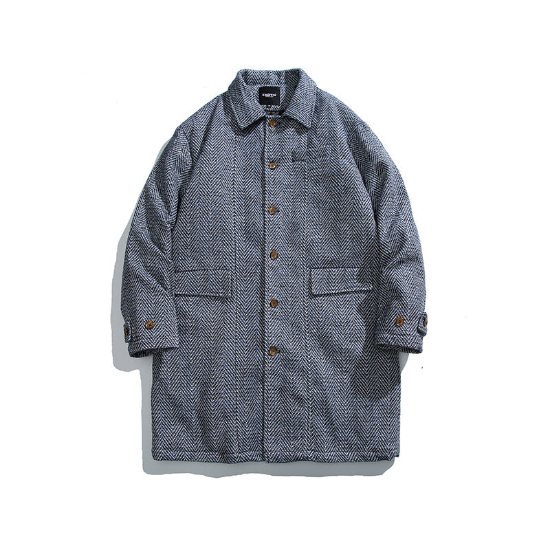 Unisex Kastiger Oversize Wool Blend Coat with Herringbone Pattern, Shirt Collar and Button Placket Shop Velvia