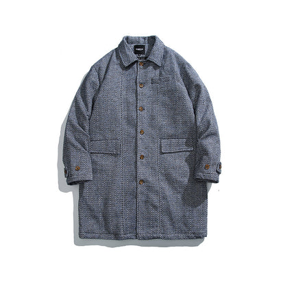 Unisex Kastiger Oversize Wool Blend Coat with Herringbone Pattern, Shirt Collar and Button Placket Shop Velvia