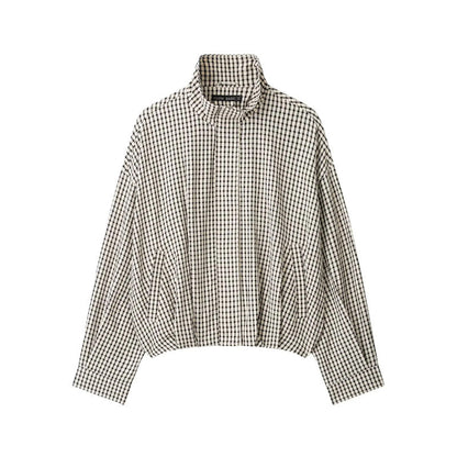 Women's short-cut checked bomber jacket with stand-up collar, elastic hem and concealed zipper Shop Velvia
