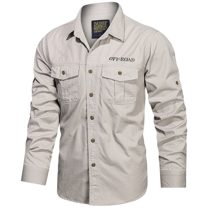 Men's Long Sleeve Utility Canvas Shirt with Chest Pockets and OFF-ROAD Print Shop Velvia