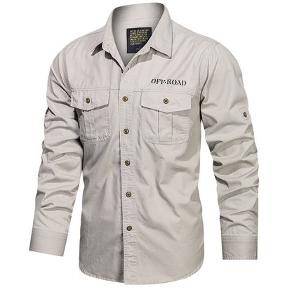 Men's Long Sleeve Utility Canvas Shirt with Chest Pockets and OFF-ROAD Print Shop Velvia