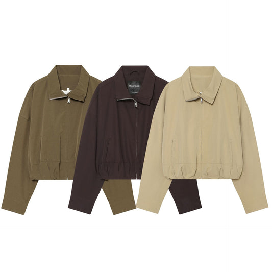 Women’s utilitarian short jacket with zipper and shirt collar Shop Velvia