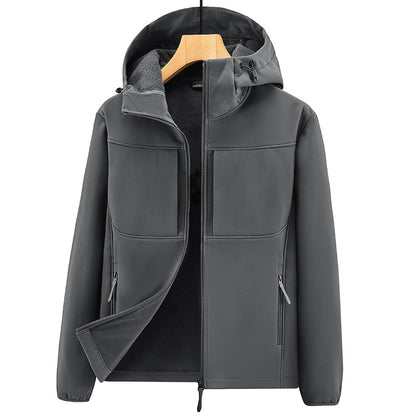 Men's Thermo Softshell Jacket with Sherpa Lining, Hood and Concealed Zipper Pockets Shop Velvia