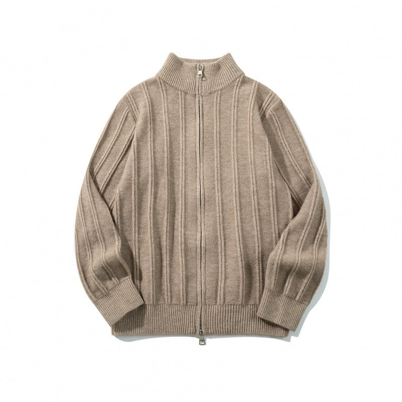 Unisex Zip Sweater with Stand-Up Collar and Vertical Structure Shop Velvia