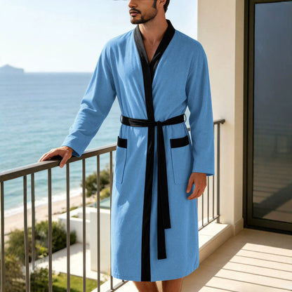 Men's lightweight cotton kimono bathrobe with waffle texture and patch pockets Shop Velvia