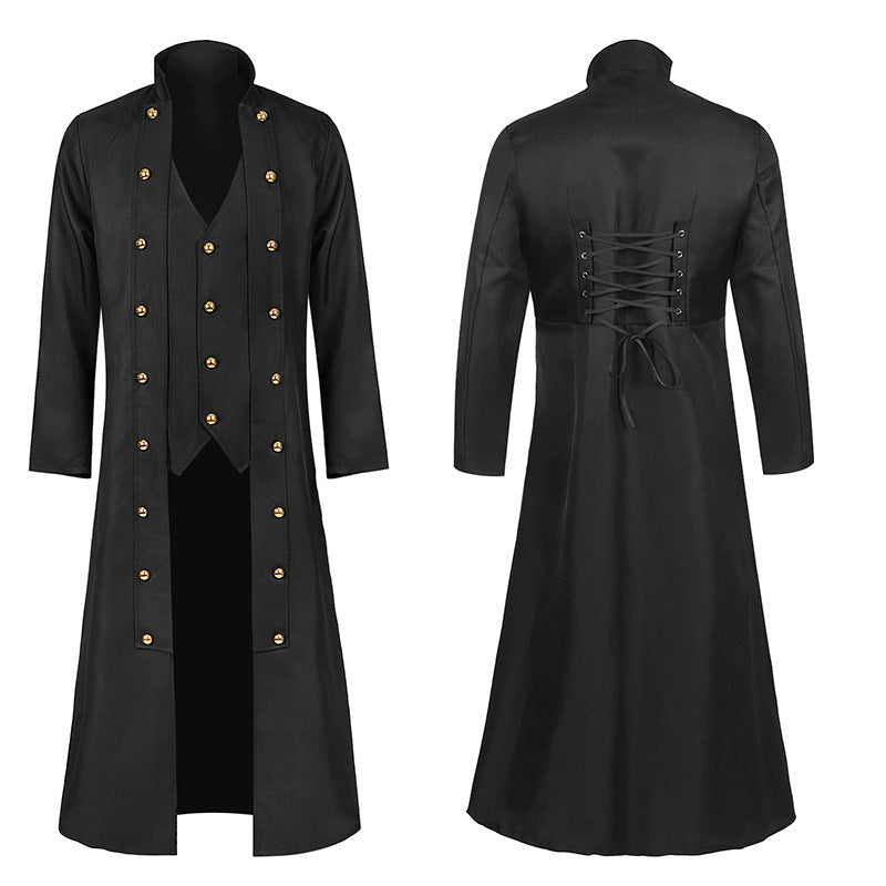 Men's tailored tailcoat with integrated vest, back waist lacing and double row decorative buttons Shop Velvia