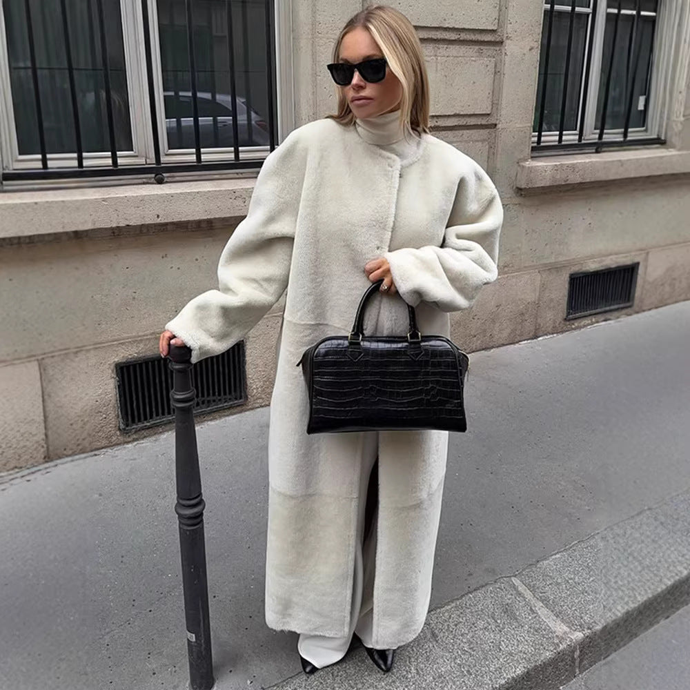 Women's Cozy Longline Teddy Coat with Clean-Cut Silhouette and Hidden Snap Placket Shop Velvia