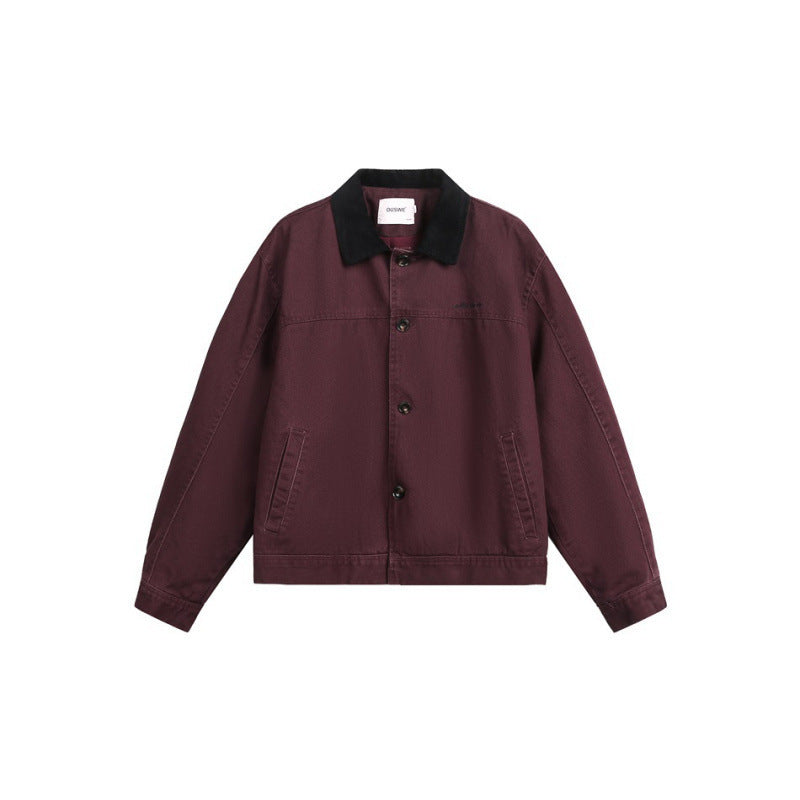 Men's Boxy Canvas Jacket with Cord Collar and Concealed Button Placket Shop Velvia