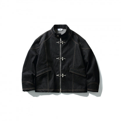 Men's Short Canvas Jacket with Distinctive Metal Toggle Fasteners and Contrast Seams Shop Velvia