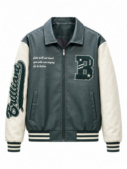 Men's Retro Style Letterman Jacket with Faux Leather Body and Suede Sleeves Shop Velvia