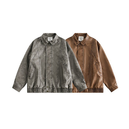 Unisex Boxy Overshirt Jacket in Vintage Suede Look with Elastic Hem and Concealed Snap Placket Shop Velvia