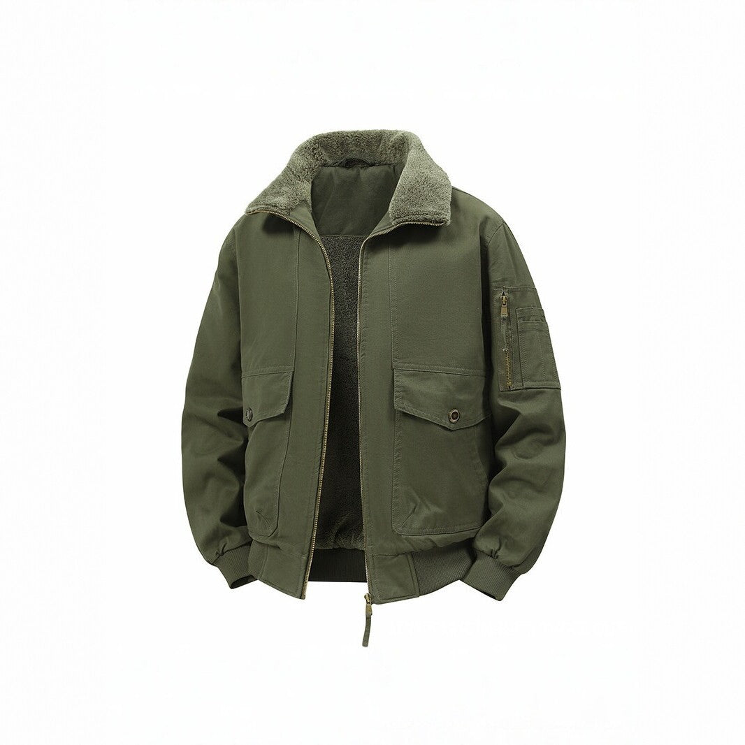 Men's Military Inspired Thermal Bomber Jacket with Teddy Lining, Arm Pocket and Snap Flap Pockets Shop Velvia