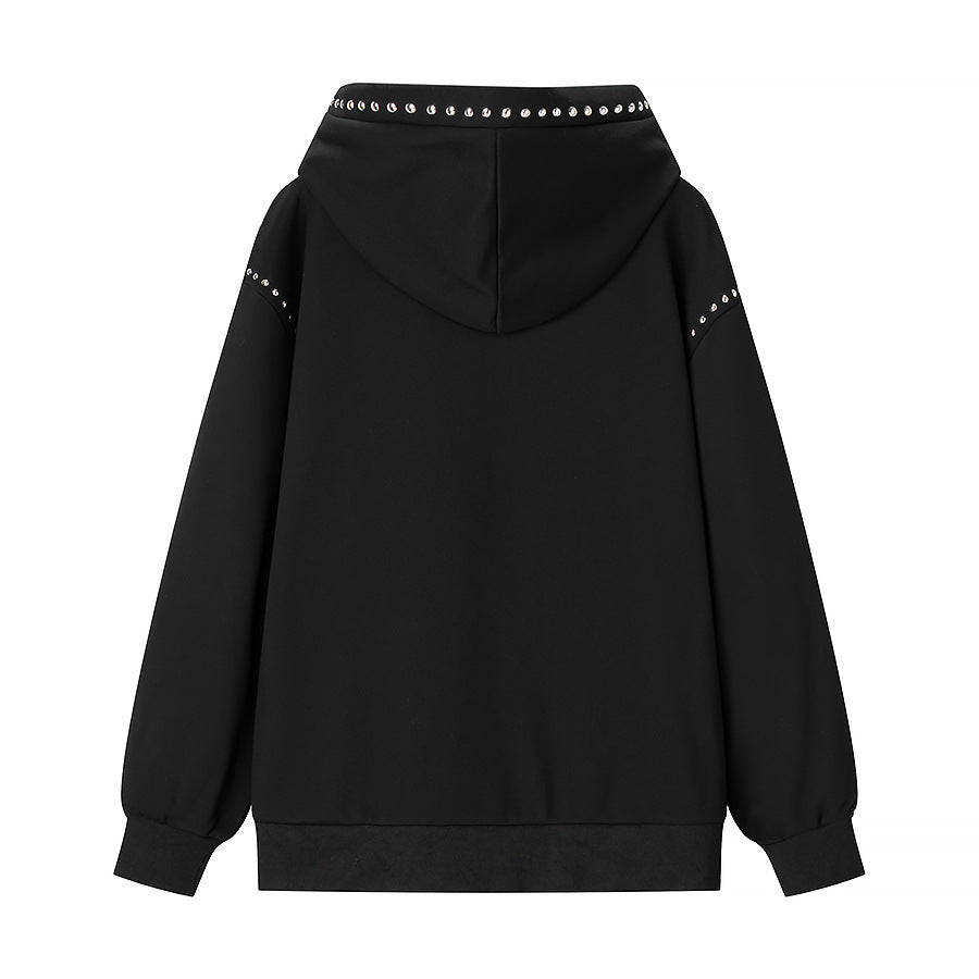 Women's Oversize Hoodie with Metal Stud Trim and Balloon Sleeves Shop Velvia