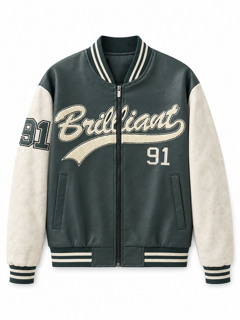 Men's varsity bomber jacket in letterman style with chenille applications Shop Velvia