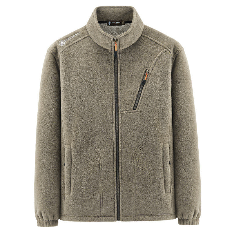 Men's Warm Microfleece Outdoor Jacket with Chest Zipper, Side Pockets and Stand-Up Collar Shop Velvia