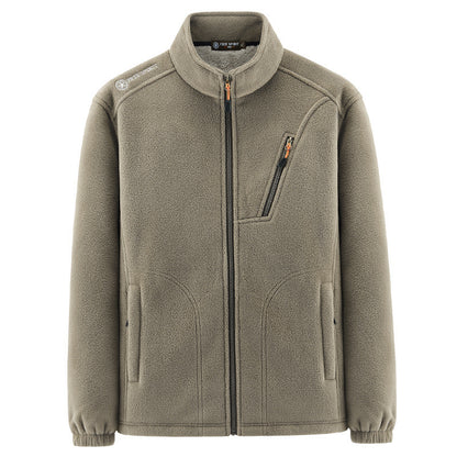 Men's Warm Microfleece Outdoor Jacket with Chest Zipper, Side Pockets and Stand-Up Collar Shop Velvia