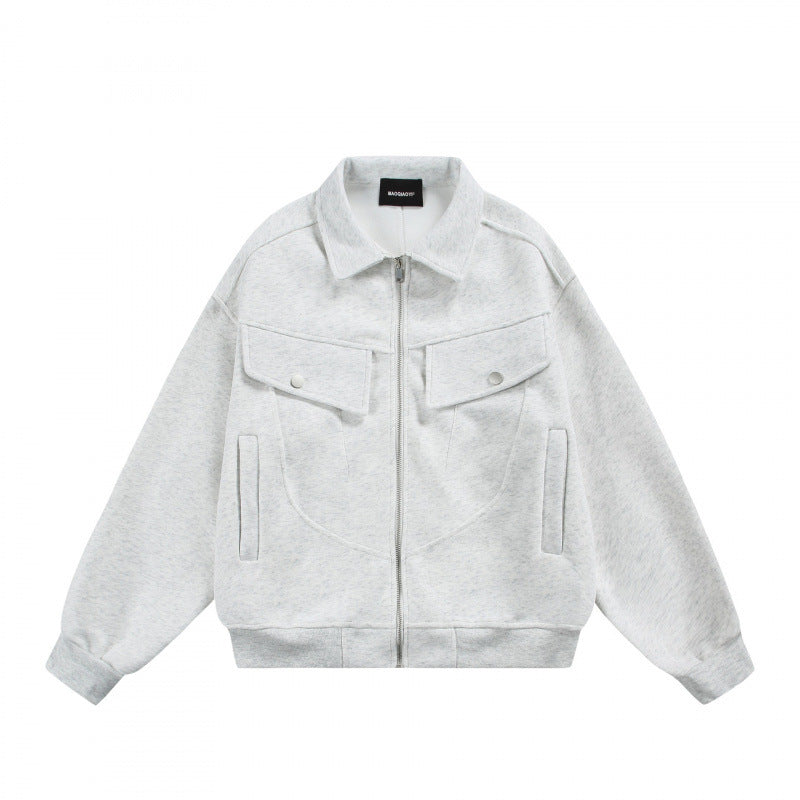 Unisex Zip Sweat Jacket with Patch Chest Flaps and Ribbed Hem Shop Velvia
