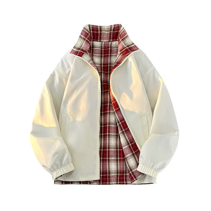Unisex Reversible Utility Jacket with checked lining, stand-up collar and elastic cuffs Shop Velvia