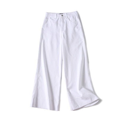 Women's wide high-waisted palazzo pants made of cotton blend with folded hem Shop Velvia