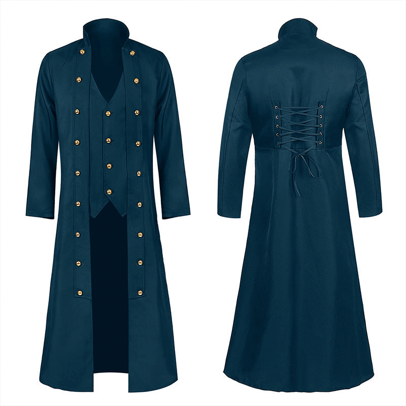 Men's tailored tailcoat with integrated vest, back waist lacing and double row decorative buttons Shop Velvia