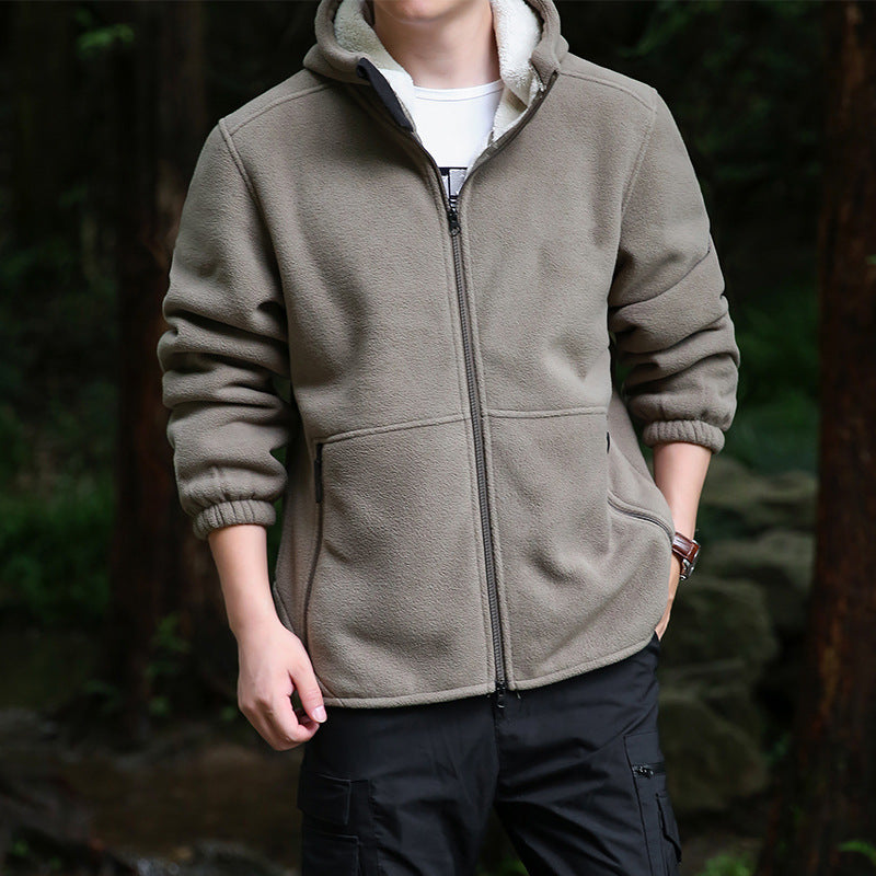 Men's fleece hooded jacket for outdoor with thermal lining, windproof surface and zip pockets Shop Velvia