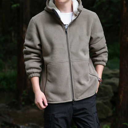 Men's fleece hooded jacket for outdoor with thermal lining, windproof surface and zip pockets Shop Velvia
