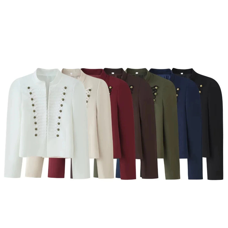 Ladies short jacket in hussar-inspired design with stand-up collar and decorative cords Shop Velvia