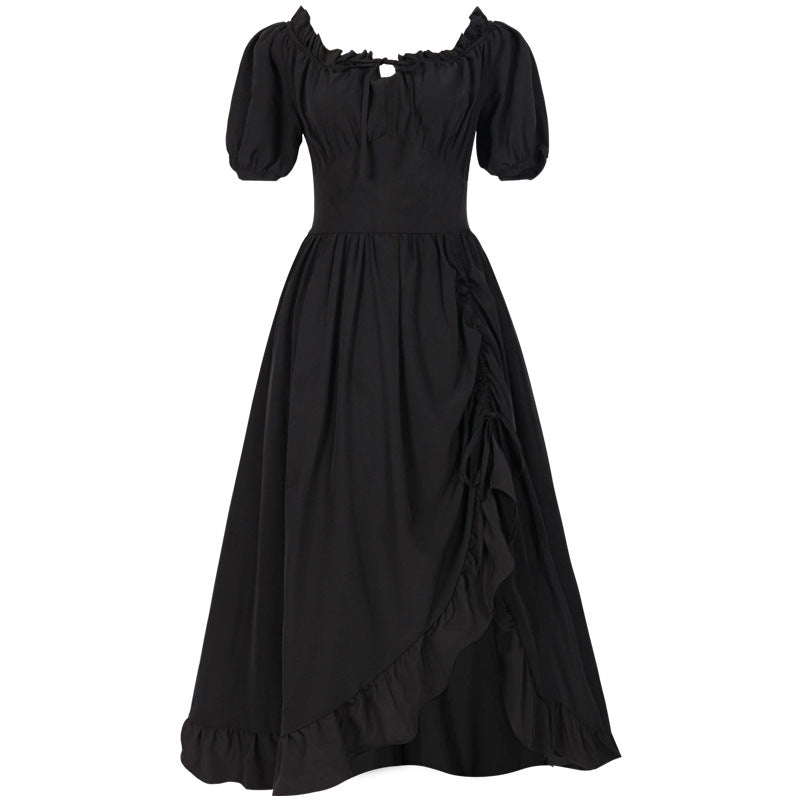 Women’s romantic maxi dress with off-the-shoulder neckline, puff sleeves, fitted bodice, and side ruching Shop Velvia