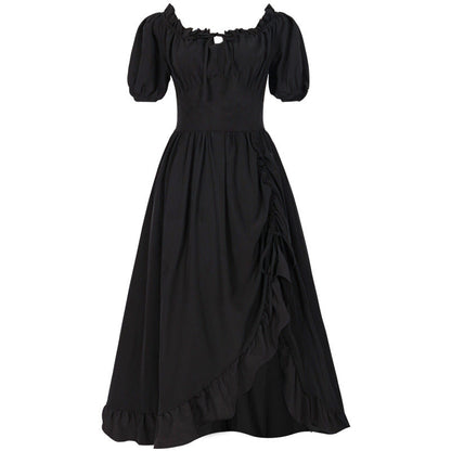 Women’s romantic maxi dress with off-the-shoulder neckline, puff sleeves, fitted bodice, and side ruching Shop Velvia
