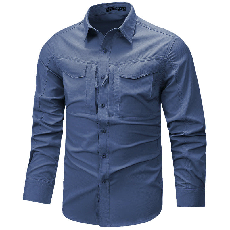 Men's Long Sleeve Outdoor Shirt with Ripstop, Chest Pockets and Zipper Pocket Shop Velvia