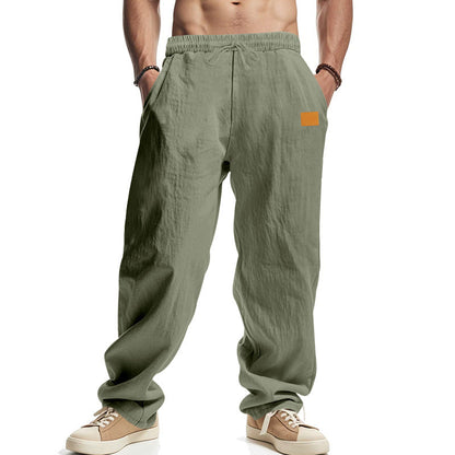 Men's casual linen pants with elastic waistband and generous side pockets Shop Velvia