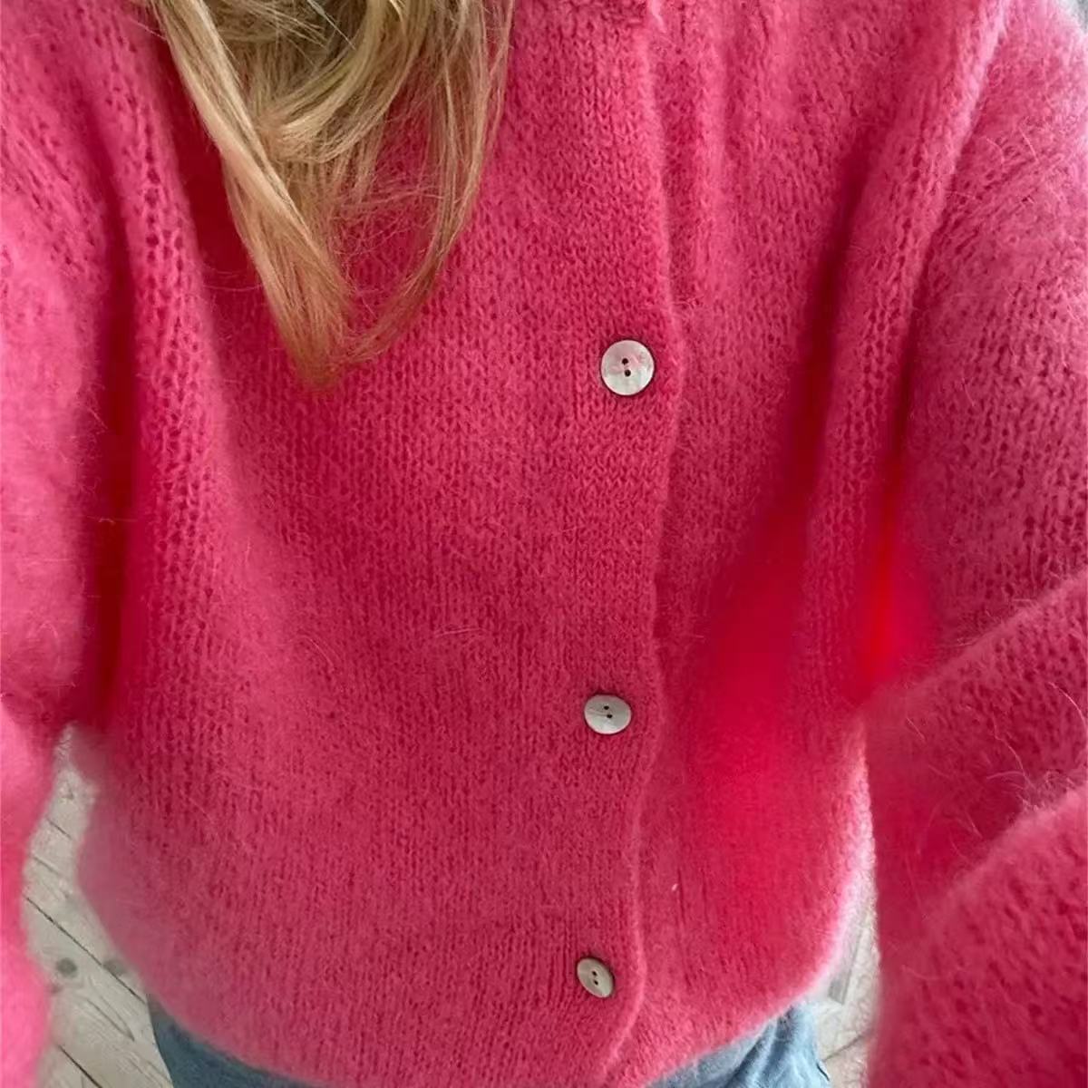 Shop Velvia | Women's Cashmere Cardigan with Round Neck and Button Closure