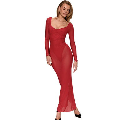 Women's transparent maxi dress with figure-flattering cut