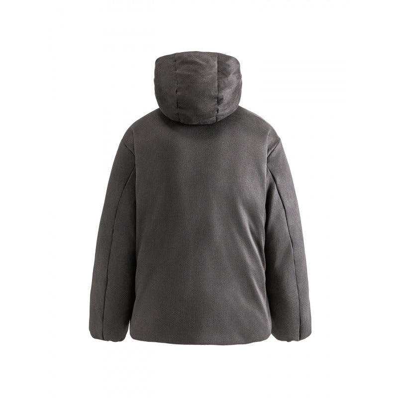 Unisex Padded Hooded Jacket in Boxy Cut with High Shawl Collar and Kangaroo Pockets Shop Velvia