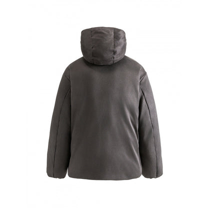 Unisex Padded Hooded Jacket in Boxy Cut with High Shawl Collar and Kangaroo Pockets Shop Velvia