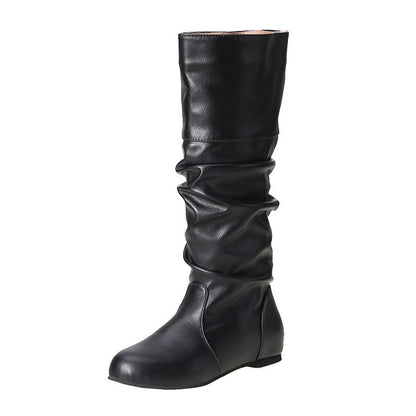Women’s casual knee-high slouch boots with flexible shaft and flat heel Shop Velvia