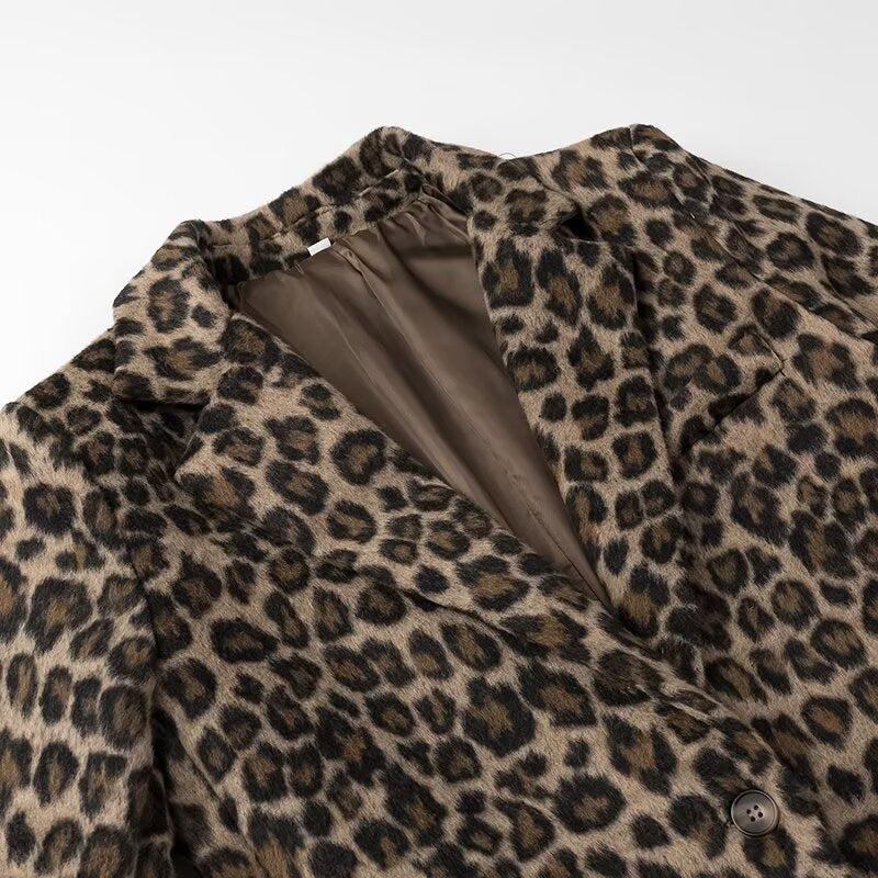 Women's Loose Blazer Coat with Leopard Print and Flap Pockets Shop Velvia