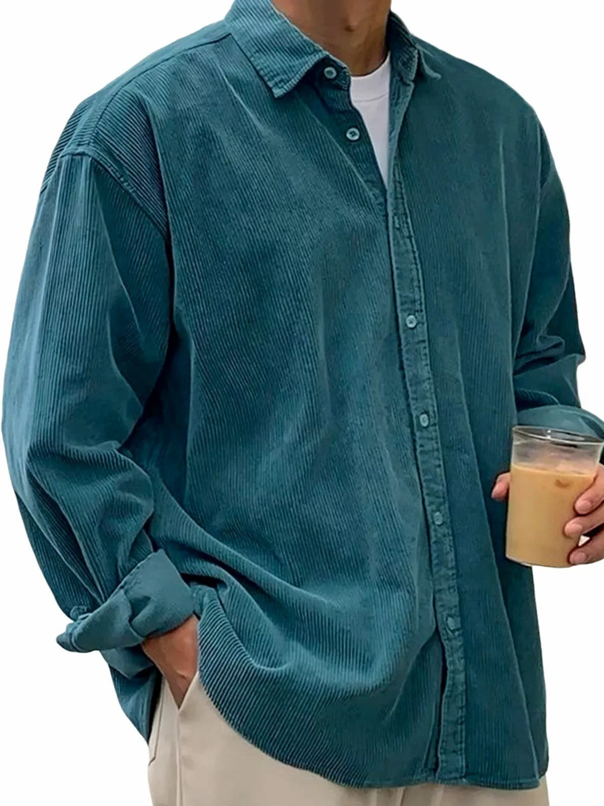 Men's casual cord shirt made of fine ribbed fabric with oversized fit Shop Velvia