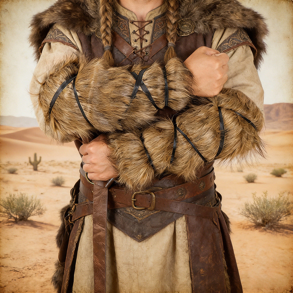 Unisex Medieval Arm Warmers made of Faux Fur with Adjustable Leather Straps Shop Velvia