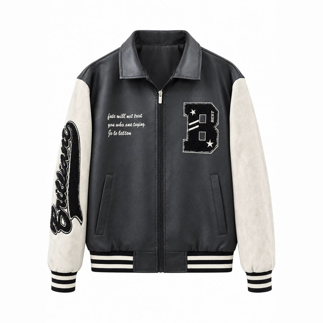 Men's Retro Style Letterman Jacket with Faux Leather Body and Suede Sleeves Shop Velvia